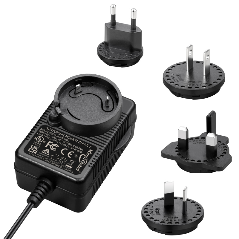Interchangeable plugs 24V 1A universal power ac adapters